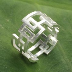 Sterling silver band ring, 'Open Windows' - Thai Artisan Crafted Sterling Silver Band Ring Tiffany Bracelet Silver, Geometric Silver Jewellery, Metal Clay Jewelry, Silver Jewelry Design, Sterling Silver Rings Bands, Modern Ring, Silver Jewelry Handmade, Silver Band Ring, 925 Silver Jewelry