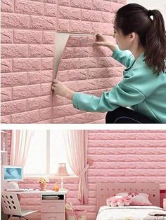 5/15pcs Pink/Black Peel And Stick 3D Foam Brick Wall Paper, Self-Adhesive Removable Faux Brick Wallpaper For Wall Covering Multicolor    PE Plants    Home Decor, size features are:Bust: ,Length: ,Sleeve Length: Wallpaper For Office, Wallpaper For Room, Brick Bedroom, Faux Stone Walls, Wallpaper For Wall, Diy Wall Stickers, Bilik Tidur, Diy Wallpaper, Wallpaper Stickers