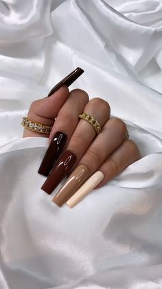 Ongles Beiges, Classy Birthday, Birthday Nail, Aquarius Birthday, Brown Acrylic Nails, Long Square Nails, Bling Rhinestones, Square Nail, Long Acrylic Nail Designs