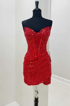 Red Sequined Sheath Mini Homecoming Dress Club Dresses Corset Homecoming Dress, Short Red Prom Dresses, Sequin Homecoming Dress, Dress 2022, White Homecoming Dresses, Red Homecoming Dresses, Blue Homecoming Dresses