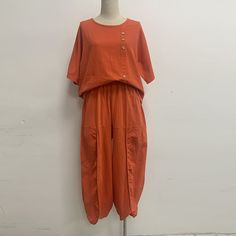 Women's Solid Color Cotton Linen Shirt & Pants Relaxed Fit S-5XL Loose Button Harem Pants & Short Cotton Linen Two-piece Matching Set Casual Sets With Button Closure In Relaxed Fit, Casual Sets With Button Closure And Relaxed Fit, Casual Spring Sets With Button Cuffs, Casual Baggy Set With Pockets, Casual Relaxed Fit Pant Set With Pockets, Casual Sets With Relaxed Fit Ankle-length Pants, Spring Casual Button-up Pant Set, Casual Spring Button-up Pant Set, Summer Linen Wide-leg Harem Pants