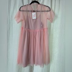 Nwt- Baby Pink Tulle Overlay Dress. Size Xl. I Love This Dress But It Didn’t Fit Me And I Missed The Return Window. The Slip Dress Underneath Is Attached, But Could Easily Be Cut And Detached So That The Tulle Overlay Could Be Added Over Another Slip Or Even Jeans/Shorts And A Top. The Size Is Pretty True. I Am A 38c And The Chest Fit Great, But I Am Not Sure It Would Fit Perfectly With A Much Larger Chest. Length Is About Mid Thigh On My 5foot5 Frame. Tulle Overlay Dress, Pink Overlay, Tulle Pink, Overlay Dress, Pink Tulle, Tulle Dress, I Missed, Jeans Shorts, Baby Pink