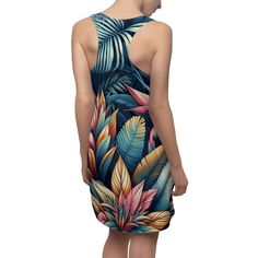 A tropical designed Racerback sleeveless dress for women, perfect for a day at the beach or a summer getaway. This dress exudes a relaxed, vacation vibe and is ideal for anyone who loves tropical prints and warm weather. Perfect for summer parties, vacations, beach trips, and tropical themed events. Product features - 100% polyester for durability and quick drying - With side seams for structural support - Sporty fit and tagless for comfort - Light fabric for a breezy feel - Runs true to size Ca Casual Floral Print Sleeveless Dress For Beach Season, Casual Sleeveless Floral Dress For Beach Season, Sleeveless Printed Beach Dress For Beach Party, Printed Sleeveless Mini Dress For Beachwear, Multicolor Sleeveless Beach Dress For Beach Season, Bohemian Sleeveless Beach Dress With Tropical Print, Multicolor Sleeveless Dress For Beach Vacation, Tropical Multicolor Dress With Palm Tree Print, Tropical Multicolor Palm Tree Print Dresses