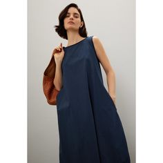 Blue cotton (100% Cotton). Shift. Sleeveless. Boat neck. Pull on. 50" from shoulder to hemline. Imported. Blue Cotton Sleeveless Midi Dress, Blue Cotton Midi Sleeveless Dress, Blue Cotton Sleeveless Sundress, Strappy Flats, Rent The Runway, Closet Designs, Boat Neck, Shift Dress, Fashion Design