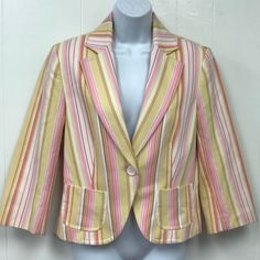 Nwt Dalia Casual Multicolor 3/4-Sleeved Cotton Cropped Blazer Jacket 8 100% Cotton Chest 39" Waist 33" Length 21" Shoulder 16" Sleeve 19" Summer Workwear Yellow Blazer, Yellow Summer Blazer For Work, Summer Yellow Blazer For Work, Summer Yellow Blazer For Workwear, Spring Multicolor Cotton Blazer, Spring Yellow Blazer, Fitted Yellow Blazer For Spring, Cropped Blazer Jacket, Cropped Blazer