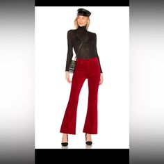 Rag And Bone Color: Red Size: 24 Fabric: 68% Cotton, 32% Polyester, 2% Elastane Rise: 10" Waist: 12" Inseam: 31" Bottom Opening: About 20" 2 Button Pockets 2 Back Pockets With Side Slits Zip Fly With Button Closure Condition: Very Good Please Check Photos. Velvet Flare Pants, Bone Pants, Velvet Flares, Bone Color, Rag And Bone, Flare Pants, Rag & Bone, Red Velvet, Pant Jumpsuit