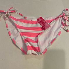 Xhilaration Swim Bottoms Side Tie Bikini Bottoms With Gold Rings And Beads Neon Pink And White Striped Pink And White Stripes, Swim Bottoms, Neon Pink, Pink And White, Womens Swim, Pink White, White Stripe, Gold Rings, Swimming