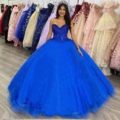 Blue Princess Gown With Sweetheart Neckline, Royal Blue Ball Gown For Quinceanera During Prom Season, Blue Ball Gown With Sweetheart Neckline For Homecoming, Blue Sweetheart Neckline Ball Gown For Homecoming, Princess Style Quinceanera Dress For Debutante Ball, Tulle Quinceanera Dress For Prom, Quinceanera Ball Gown For Prom Season, Blue Ball Gown For Homecoming And Prom, Blue Gown For Quinceanera During Prom Season