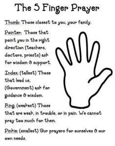 the five finger prayer for children is shown on an iphone screen, with text below it