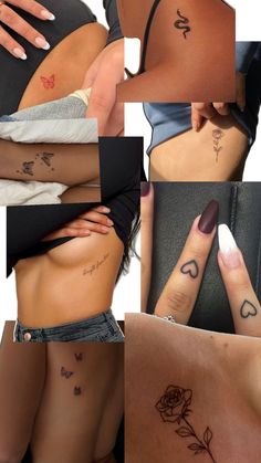 multiple pictures of different tattoos on women's butts and thighs, including roses