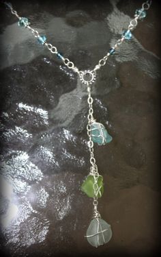 Sea Glass YChain Necklace by mermaidtears on Etsy Bohemian Sea Glass Jewelry For Jewelry Making, Beaded Sea Glass Jewelry For Beach, Beach Wire Wrapped Glass Jewelry, Beach Beaded Sea Glass Jewelry, Beach Jewelry With Hand Wrapped Sea Glass, Hand-wrapped Sea Glass Jewelry For The Beach, Hand Wrapped Sea Glass Jewelry For The Beach, Crystal Mermaid, Glass Mermaid