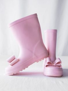 Made with natural rubber Matte finish Accent bows Pink Rain Boots, Textured Curly Hair, Big Baby, How Big Is Baby, Material Design