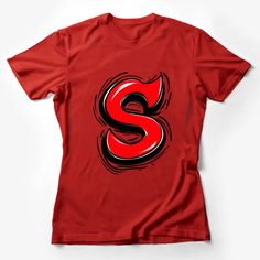 Bold Red and Black S Letter Graphic T-Shirt, Artistic Alphabet Design Tee, Unisex Casual Wear Female T-Shirt Custom graphic T-Shirt.Customize your color Red Crew Neck T-shirt With Letter Print, Red Crew Neck Top With Graphic Design, Red Crew Neck Graphic Tee, Red Graphic Print T-shirt, Red Casual T-shirt With Graphic Design, Red Graphic Tee With Print, Red Graphic Tee With Crew Neck, Red Graphic Print Tee Shirt, Red Crew Neck Top With Sublimation Print