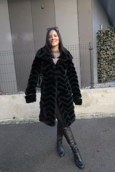 Black faux fur coat with Stuart Weitzmann 5050 leather over the knee boots and YSL Loulou small bag with black hardware Ysl Loulou Bag, Leather Over The Knee Boots, Black Faux Fur Coat, Black Faux Fur, Winter Outfits Women, Black Hardware, Faux Fur Coat, Black Outfit, Small Bag