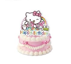 a hello kitty birthday cake with pink and white frosting