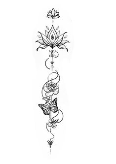 a tattoo design with flowers and butterflies on it