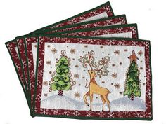 Tache Winter Forest Reindeer Vintage Holiday Woven Tapestry Placemats (9192PM) - Tache Home Fashion Reindeer Drawing, Vintage Sewing Machine, Christmas White, White Snow, Festive Tables