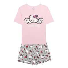 Calling all Hello Kitty Fans fans! Pick up this cute T-shirt and Short Loungewear set featuring Hello Kitty graphic print on bottom and Tee. Relaxed fit in a soft jersey fabric with contrast drawstring on shorts. Cute graphic details with all over print on short. Perfect set to lounge around the house, relax and watch your favorite show. Size: 2X.  Color: Pink.  Gender: female.  Age Group: adult. Kitty Clothes, Cartoon Tops, Hello Kitty Clothes, Short Loungewear, Shorts Cute, Loungewear Set, Kids Pajamas, Cute Tshirts, Short Set