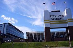 the entrance to ross - ade stadium is shown