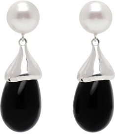 Pair of handcrafted drop earrings in sterling silver. · Freshwater pearl at face · Black crystal charm at drop · Post-stud fastening · H1.75 x W0.5 Supplier color: Sterling silver Sophie Buhai, Crystal Charm, Onyx Stone, Black Crystals, Sterling Earrings, Faux Pearl, Sterling Silver Earrings, Freshwater Pearls, 925 Sterling Silver