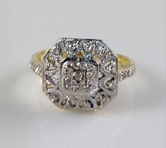 Rare Find!! This is a beautiful, genuine diamond ring.☆☆ *Size 7.5 *Lovely, sparkling, round brilliant cut, NATURAL diamonds set in solid sterling silver & plated in 14KT Yellow Gold. *Stamped 925. *Diamond specifications (approximate) Carat Weight: 0.50 ctw, Color: H-I, Clarity: VS2-SI1-2. *These diamonds do have inclusions, & may appear more silvery than most typical diamond rings. *Beautiful & elaborate filigree design. *Sparkles beautifully under different light sources. *Dramatic presence o Rings Beautiful, Topaz Yellow, Filigree Design, Emerald Diamond, White Topaz, Gold Style, Rose Cut, Art Deco Fashion, Round Brilliant