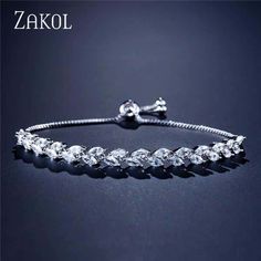 Metal Color: White Gold Color Cubic Zirconia Bracelet, Buy Crystals, Leaf Jewelry, New Leaf, Metal Color, Adjustable Bracelet, Silver Bracelets, Link Bracelets, Gold Color