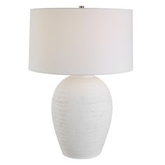 Uttermost Reyna Chalk White Table Lamp By Casagear Home Uttermost Lamps, White Linen Fabric, Product Engineering, Ceramic Urn, Ceramic Table Lamp, Chalk White, White Table Lamp, Portable Light, White Table