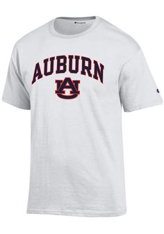 Show off your team pride in this Auburn Tigers White Arch Mascot Short Sleeve T Shirt! This Auburn Short Sleeve Tee features a screen print of Auburn over team logo on front chest. Make sure everyone knows you root for the Tigers with this White Auburn T Shirt. Go Auburn! College Crew Neck T-shirt With Letter Print, Sporty University Logo T-shirt With Crew Neck, University Logo T-shirt For Sports Season, Sporty Tops With University Logo For Sports Events, Collegiate Crew T-shirt For Fan Gear, Varsity Crew Neck T-shirt With Team Logo, Athletic Heather Crew Neck T-shirt For Fan Gear, Collegiate Letter Print T-shirt In Athletic Heather, Varsity Crew Neck T-shirt For Fan Gear