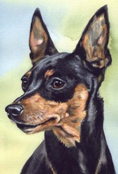 a painting of a black and brown dog