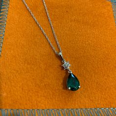 Nwt Emerald Necklace. 18 Inch Chain. Formal Teardrop Chain Jewelry, Elegant May Birthstone Jewelry With Chain, Elegant May Birthstone Chain Jewelry, Elegant Dangle Necklaces For May Birthstone, Elegant Dangle Emerald Necklace Gift, Open Heart Necklace, Green Beaded Necklace, Spike Necklace, Agate Pendant Necklace