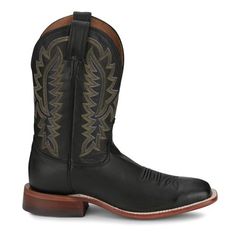 The Poston Cowboy Boots feature a jet black leather upper and Justin's signature J-flex comfort system insole. Size: 9.5.  Gender: male.  Age Group: adult. Mens Square Toe Boots, Cowboy Casual, Justin Boots Womens, Square Toe Cowboy Boots, Dan Post Boots, Boots Mens, Square Toe Boots, Justin Boots, Calf Boots