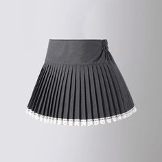 Lasaky - Pleated Mini Skirt with Bow Tie, High Waist A-Line Short Skirt Skirt For Kids, Skirt With Bow, School Skirt, High Waisted Pleated Skirt, Skirts For Kids, A Line Shorts, Half Skirt, Gray Skirt, Pleated Mini Skirt