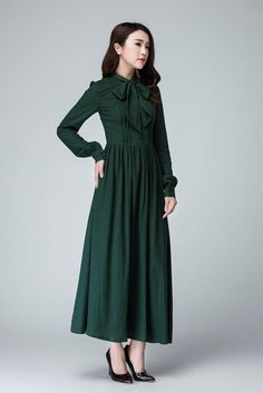 Green dress shirt dress maxi dress linen dress long sleeve | Etsy Green Long Sleeve Maxi Dress For Fall, Elegant Green Cotton Maxi Dress, Green Maxi Dress For Fall, Elegant Dark Green Long Sleeve Maxi Dress, Dark Green Floor-length Maxi Dress, Green Cotton Maxi Dress For Fall, Shirt Dress Maxi, Prom Dress Green, Long Sleeve Prom Dress