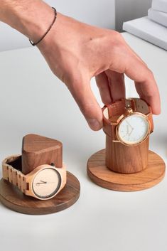 Watch stand for Men is made by hand in Kyiv from solid oak or walnut, on the client's choice. Transparent Watch, Watch Stand, Watch Holder, Tape Dispenser, Watch Display, Wooden Watch, Desk Organizers, Watch Gifts, Groomsman Gifts