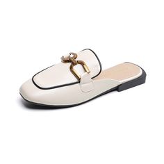 spring women's new slippers flat square mule outdoor casual shoes Korean style Stylish metal design banquet and office wear Spring Mules With Metal Feet, Spring Slip-on Flats With Metal Feet, Trendy Flat Mules For Office, Elegant Closed Toe Slippers For Spring, Elegant Flat Mules With Metal Feet, Elegant Flat Heel Mules For Spring, Elegant Spring Flat Heel Mules, Elegant Flat Heel Mules For Office, Elegant Summer Office Flats