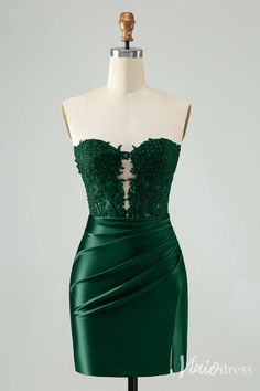 Strapless Beaded Lace Homecoming Dresses Pleated Satin Bodycon Dress S – Viniodress Hoco Dress Green, Emerald Green Homecoming Dresses, Hoco Court, Fitted Homecoming Dresses, Navy Homecoming Dress, Senior Hoco, Yellow Homecoming Dresses, Orange Homecoming Dresses, Tight Homecoming Dress