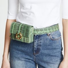 Stylish Fanny Pack, Green Python, Leather Waist Pack, Classy Lady