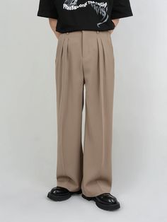 Experience tailored sophistication with our Wide Leg Tailored Pleated Trousers, a timeless addition to any wardrobe. Constructed with attention to detail, these trousers feature a high-waisted design and pleat detailing, offering a flattering silhouette. Crafted from a blend of soft fabrics, they provide both comfort and durability. The solid color pattern and meticulous tailoring ensure they stand out with a clean, professional look. Versatile and modern, these trousers can be styled with a tuc Wide Leg Suit Pants Men, Modern Tailoring, Quick Outfits, Pleated Trousers, Professional Look, Fashion Mode, Off Duty, Bottoms Pants, Detective