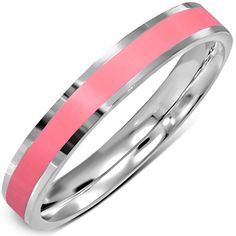 Personalized Quality 3.5mm Stainless Steel Rose Pink Enameled Comfort Fit Flat Band Sweet and sassy best describes this silver and pink ring. It is made of stainless steel in flat style with a comfort fit design that is fashioned to be gentle on delicate lady fingers. The feminine combination makes for a dainty look that's not too simple but not too flashy also. Perfect for everyday use.   We can engrave inside free 1 line up to 30 charactersGreat for any name or names with (heart logo) in betwe Modern Pink Jewelry With Polished Finish, Modern Pink Promise Ring, Modern Pink Rings With Polished Finish, Pink Stainless Steel Jewelry, Forever Gifts, Lady Fingers, Jewellery Marketing, Heart Logo, Detailed Ring