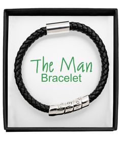 "This stunning vegan leather men's bracelet is the perfect gift to express your love. Each bracelet comes with engraved text on the metal wraparound that says \"You're My Everything\". You're bound to make a loved one feel special! Man Black Bracelet Size And Details ● Weight 10g. ● Zinc Metal with engraving \"You're My Everything\". ● Tube lock with N45 Magnet closure. ● Vegan braided leather. (Black) ● 8.5\" length 5.8mm thick. ● Final product is hand polished in the USA and shipped fast to yo You're My Everything, Mens Braids, Black Bracelet, My Everything, Bracelet Leather, Braided Leather Bracelet, Wedding Jewelry Bracelets, Men's Bracelet, Mens Leather Bracelet