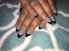 Grey Black French Nails, Grey And Black French Nails, French Tip Nail Black, Sharp French Tip, Gray French Tip Nails, Grey French Tip Nails, Glossy Background, Black French Manicure, Colored French Tips