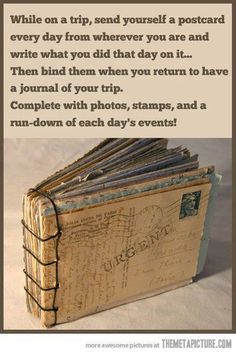 an open book with writing on it and the caption'while on a trip, you'll not be able to write