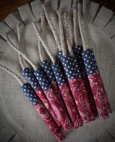 six red, white and blue american flag straws