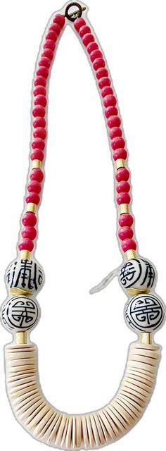 Traditional Pink Beaded Necklaces, Traditional Red Necklaces With Black Beads, Traditional Red Necklace With Black Beads, Traditional Round Wooden Beaded Necklaces, Traditional Pink Adjustable Beaded Necklaces, Traditional Adjustable Pink Beaded Necklace, Red And Black Beaded Necklace For Festivals, Traditional Red Beaded Bracelets With Large Beads, Traditional Red Beaded Bracelets For The Beach