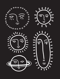 three different faces drawn in white on a black background