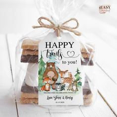 some cookies in a bag with a tag on it that says, we are adding s'more leave to our family