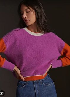 #ad Great Shopping Anthropologie Maeve Colorblock 100% Cashmere Sweater Purple & Orange XS $198, Fashion Women's Sweaters Magenta Sweater, Colorblock Sweater, Sweater Outfit, Cashmere Jumper, Large Sweaters, Trendy Fall, Color Block Sweater, Tops Fall, Sweaters Oversized