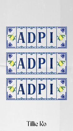 the cover of an appi adp book with blue and yellow tiles on it