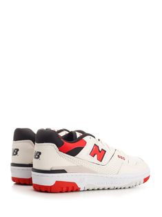 '550' sneakers from New Balance in white leather with red and black details. SIZE CHART7. 5 US - 40. 5 EU - 7 UK8 US - 41. 5 EU - 7. 5 UK8. 5 US - 42 EU - 8 UK9US - 42. 5EU - 8. 5UK9. 5 US - 43 EU - 9 UK10 US - 44 EU - 9. 5 UK10. 5 US - 44. 5 EU - 10 UK11 US - 45 EU - 10. 5 UK11. 5 US - 45. 5 EU - 11 UK12 US - 46. 5 EU - 11. 5 UKComposition: Leather/Textile Red Sneakers With Padded Tongue For Streetwear, Red Sneakers With Padded Tongue For Sneaker Matching, White Sneakers With Padded Tongue For Streetwear, Casual White High-top Sneakers With Padded Tongue, Casual Red Sneakers With Padded Tongue, Low-top Sports Sneakers With Padded Tongue, Low-top Sneakers With Padded Tongue For Sports, White Lace-up High-top Sneakers With Padded Tongue, Sporty New Balance Sneakers With Red Sole