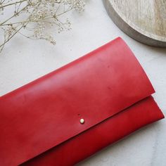 Red Leather mid sized interlocking clutch bag.  Leather bag, Leather purse.  Handmade in the UK Red Rectangular Bag With Laptop Sleeve, Minimalist Rectangular Clutch For Gift, Minimalist Rectangular Clutch As Gift, Modern Red Clutch For Travel, Red Clutch With Removable Pouch, Red Leather Clutch Evening Bag, Rectangular Smooth Grain Clutch For Daily Use, Red Leather Evening Clutch Bag, Minimalist Envelope Clutch For Everyday Use